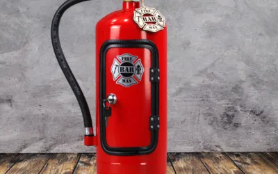 Hasicí bar s láhví alkoholu: Červený s černou lemovkou